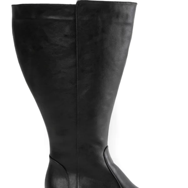 Eco leather μπότα με έξτρα φαρδιά γάμπα σε μαύρο χρώμα