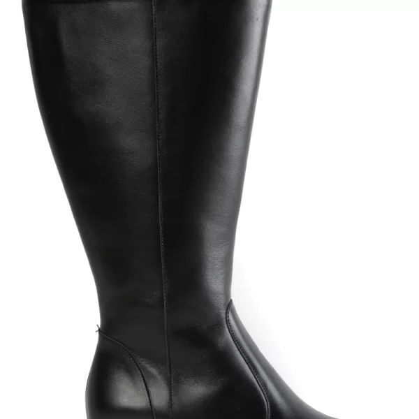 Real leather μαύρη μπότες με στρόγγυλη μύτη και φαρδιά γάμπα