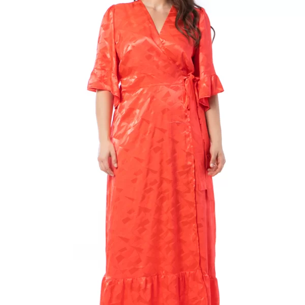Σατέν ζακάρ φόρεμα σε κοραλλί χρώμα