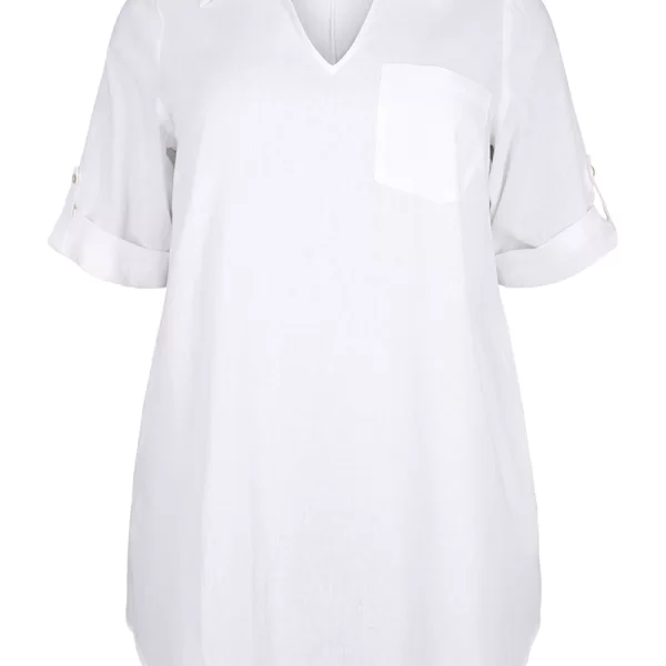 Λινή τουνίκ με V λαιμόκοψη σε λευκό χρώμα