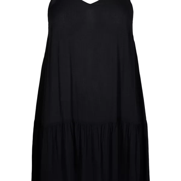 Φόρεμα με βολάν τελείωμα σε μαύρο χρώμα