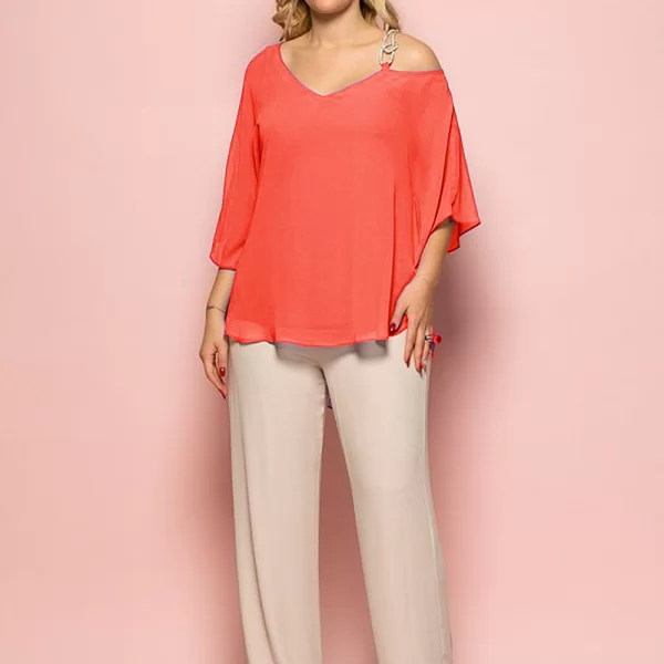 Μπλούζα μουσελίνα με έναν ώμο σε κοραλλί χρώμα