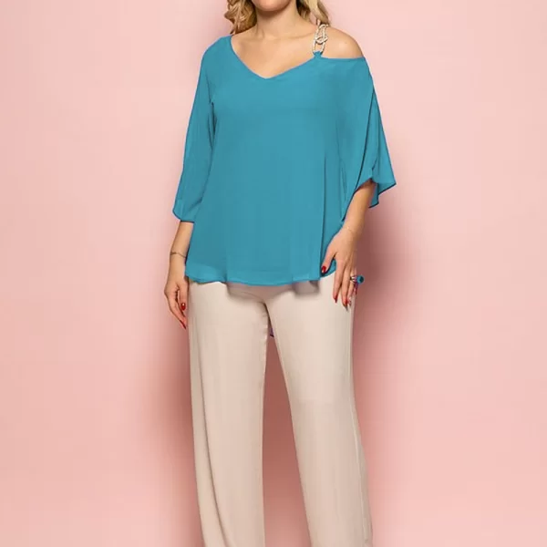 Μπλούζα μουσελίνα με έναν ώμο σε τυρκουάζ χρώμα