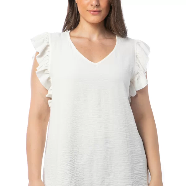 Αμάνικη μπλούζα με βολάν μανίκι σε εκρού χρώμα