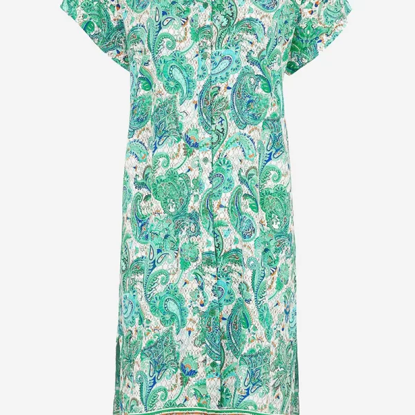 Εμπριμέ κοντομάνικο φόρεμα σε πράσινο χρώμα