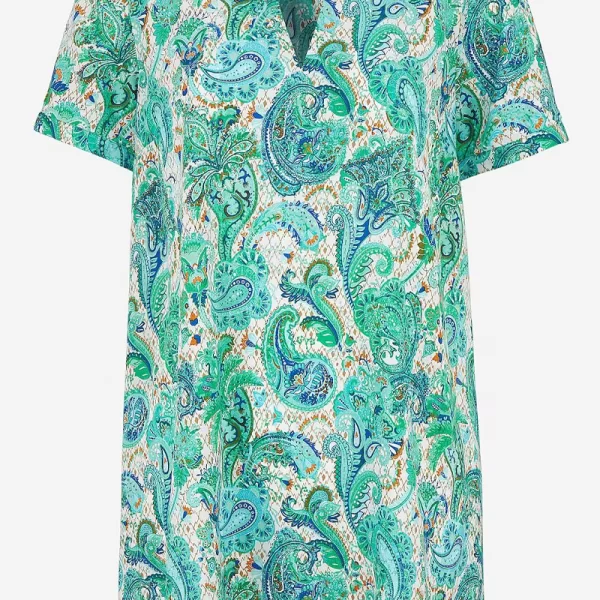 Εμπριμέ μπλούζα με V λαιμόκοψη σε πράσινο χρώμα