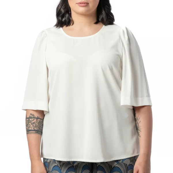 Μπλούζα με 3/4 άνετο μανίκι σε λευκό χρώμα