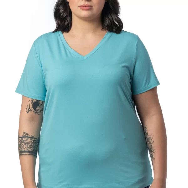 T-shirt με V λαιμόκοψη σε γαλάζιο χρώμα