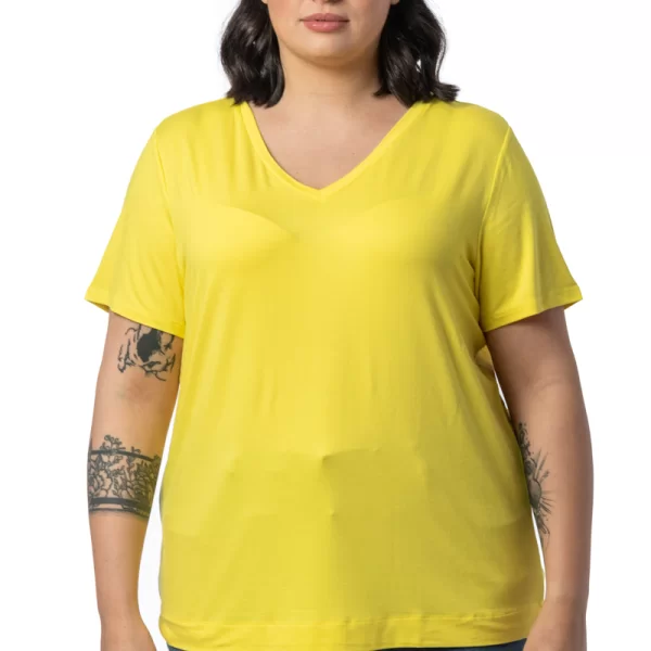 T-shirt με V λαιμόκοψη σε κίτρινο χρώμα