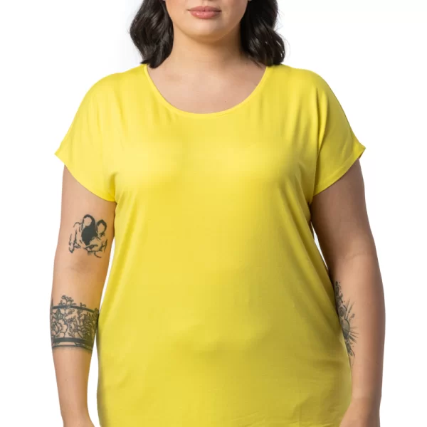 T-shirt με στρογγυλή λαιμόκοψη σε κίτρινο χρώμα