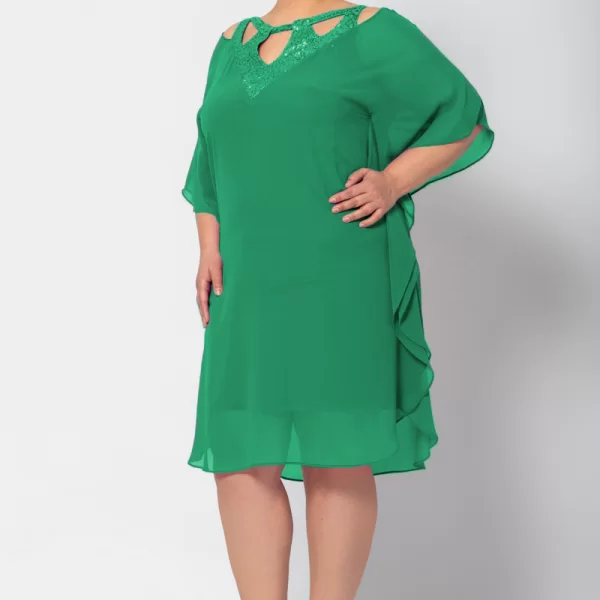 Midi φόρεμα με παγιέτα στο λαιμό σε πράσινο χρώμα