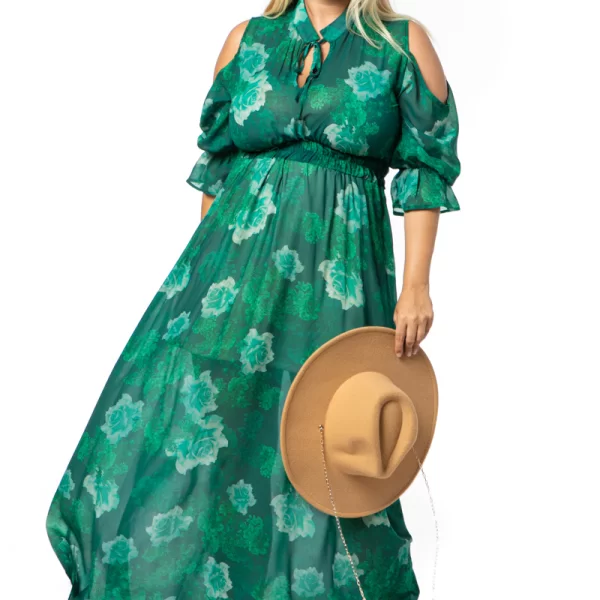 Ημιδιάφανο φόρεμα με έξω τους ώμους σε πράσινο χρώμα