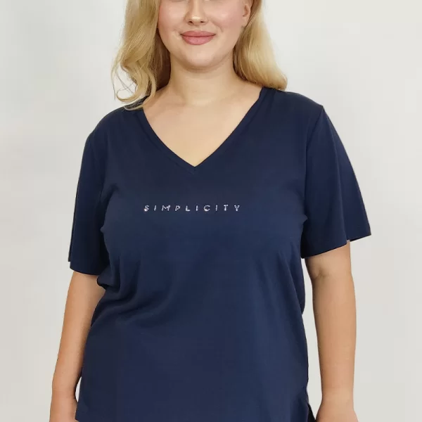 T-shirt με στρας τύπωμα 'simplicity' σε μπλε χρώμα