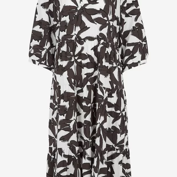 Φόρεμα με βολάν στο τελείωμα σε λευκό/καφέ χρώμα