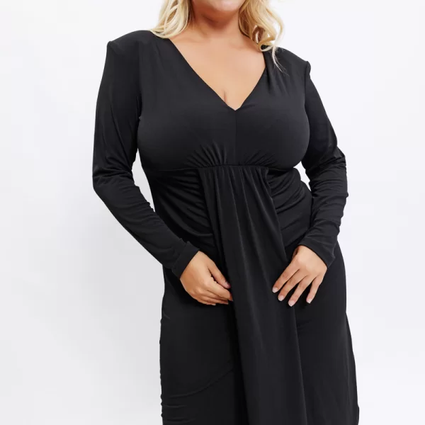 Midi ελαστικό φόρεμα με σούρα μπροστά σε μαύρο χρώμα