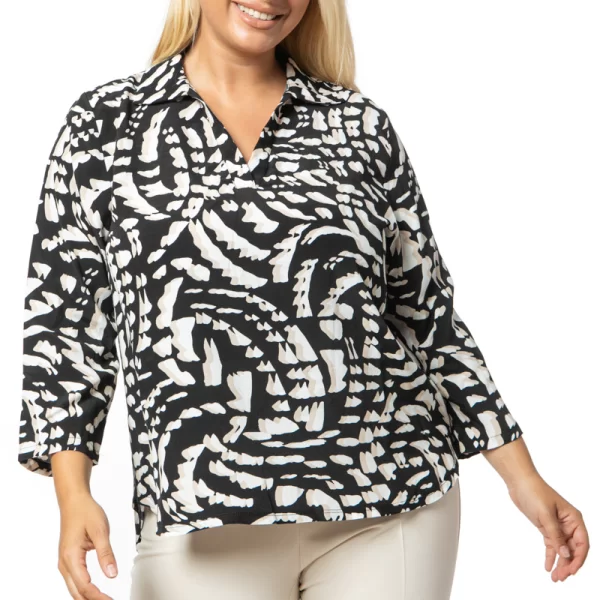 Hi-lo μπλούζα με γιακά σε μαύρο/άσπρο χρώμα