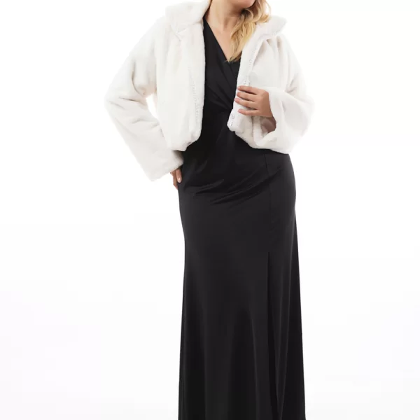 Cropped γουνάκι με στρας στο φερμουάρ σε εκρού χρώμα