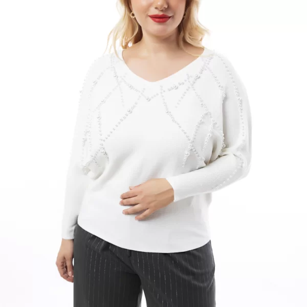 Πλεκτή μπλούζα με πέρλες σε εκρού χρώμα