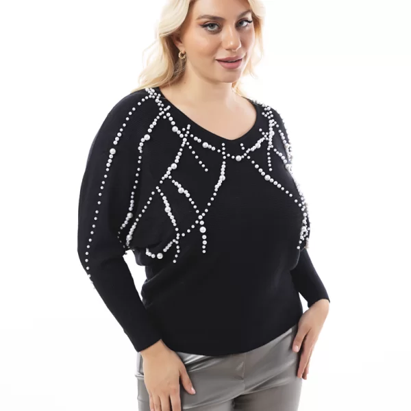 Πλεκτή μπλούζα με πέρλες σε μαύρο χρώμα
