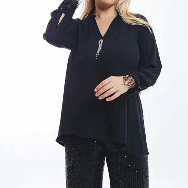 Πουκαμίσα με στρας καρφίτσα σε μαύρο χρώμα