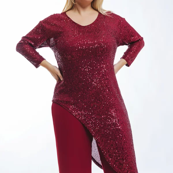 Ασύμμετρη τουνίκ με παγιέτα σε κόκκινο χρώμα