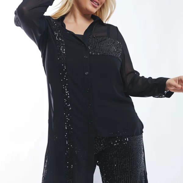 Ασύμμετρη πουκαμίσα με παγιέτα σε μαύρο χρώμα