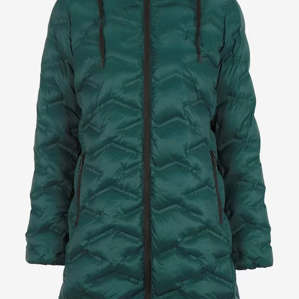 Μακρύ μπουφάν με κουκούλα σε σμαραγδί χρώμα