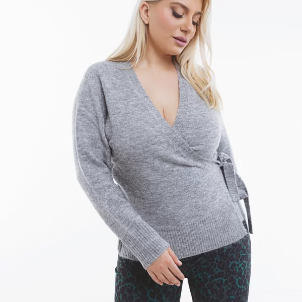 Wrap κρουαζέ μπλούζα σε γκρι χρώμα