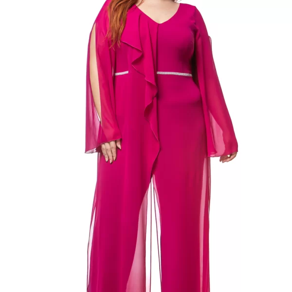 Ολόσωμη φόρμα με ανοιχτό μανίκι σε magenta χρώμα