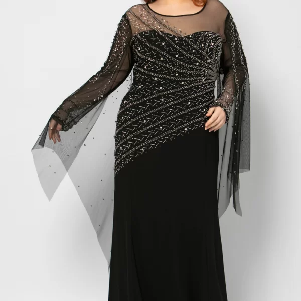 Maxi φόρεμα με μπέρτα από τούλι και στρας σε μαύρο χρώμα