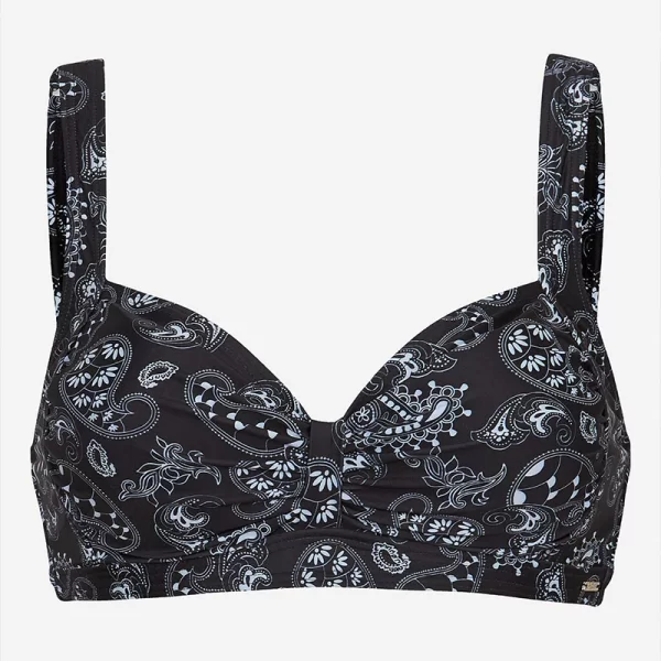 Bikini-top με λαχούρ και σούρα σε μαύρο/άσπρο χρώμα