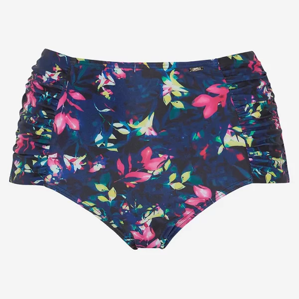 Εμπριμέ ψηλόμεσο bikini-slip με σούρα στο πλάι