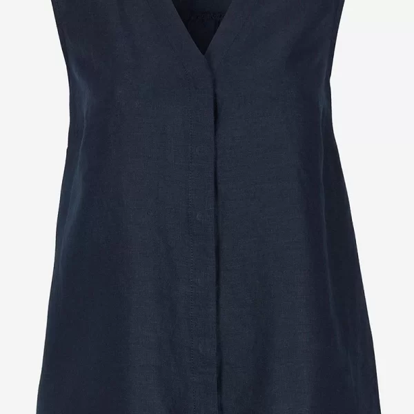 Αμάνικο λινό πουκάμισο με V λαιμόκοψη σε μπλε σκούρο χρώμα