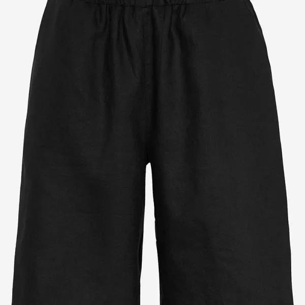 Λινή βερμούδα με λάστιχο σε μαύρο χρώμα