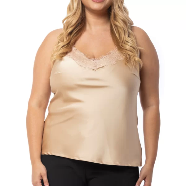 Σατέν τοπ με δαντέλα σε μπεζ χρώμα