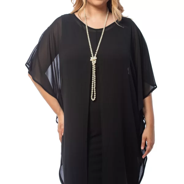 Midi διπλό φόρεμα με μουσελίνα σε μαύρο χρώμα