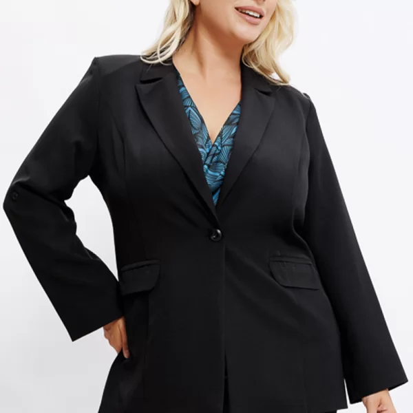 Κρεπ σακάκι αφοδράριστο με κουμπί σε μαύρο χρώμα