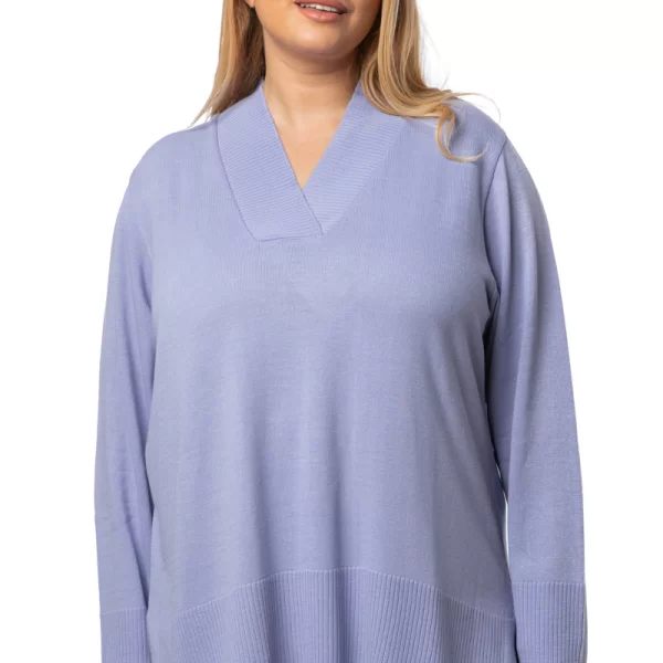 Πλεκτή μπλούζα με ριμπ στο V σε λιλά χρώμα