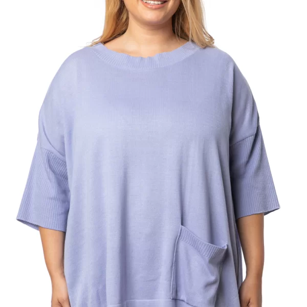 Πλεκτή ριμπ μπλούζα με τσέπη σε λιλά χρώμα