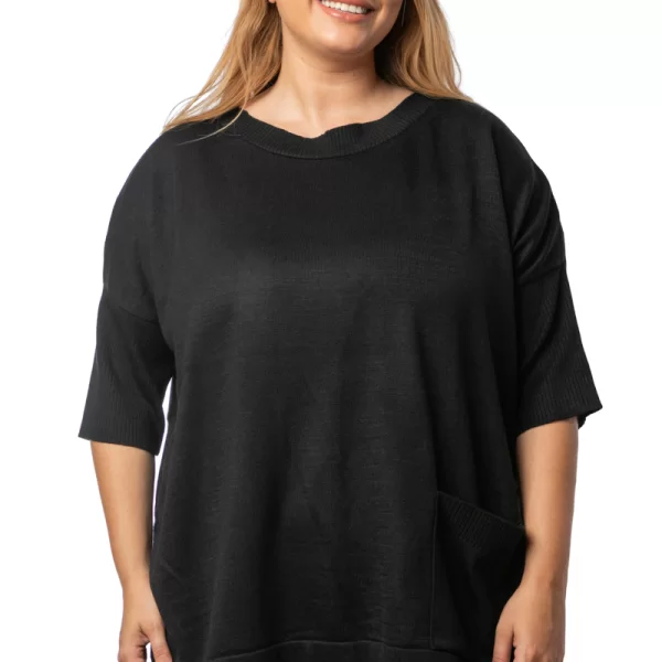 Πλεκτή μπλούζα με τσέπη σε μαύρο χρώμα