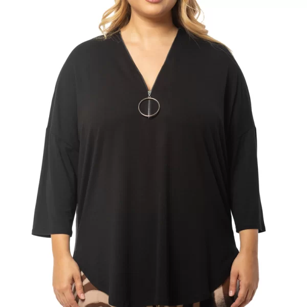 Μπλούζα με φερμουάρ στο V σε μαύρο χρώμα