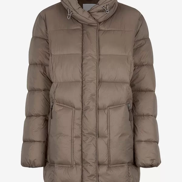 Puffer μπουφάν με άνετο γιακά σε καφέ χρώμα