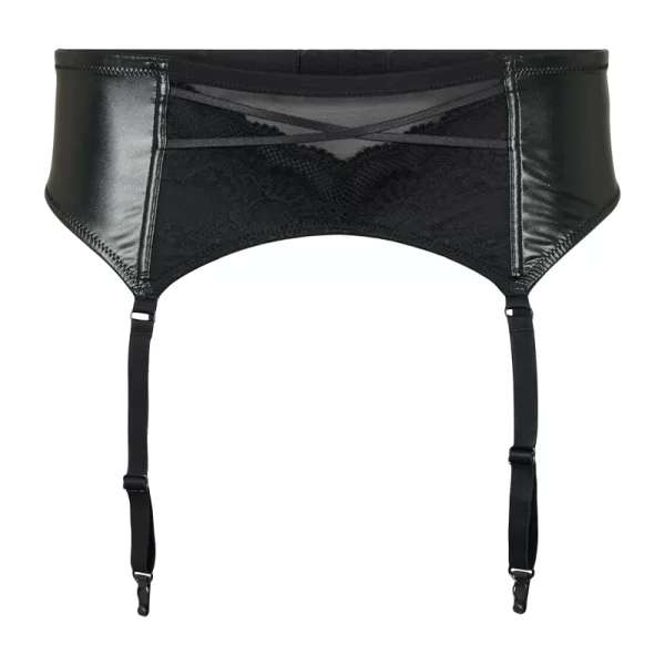 Ζαρτιέρα δερματίνη με δαντέλα σε μαύρο χρώμα