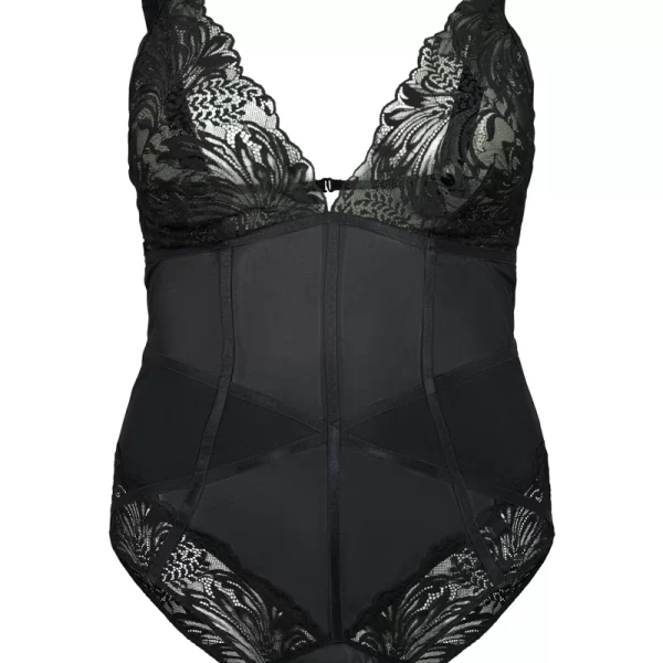 Κορμάκι με διαφάνεια και δαντέλα σε μαύρο χρώμα