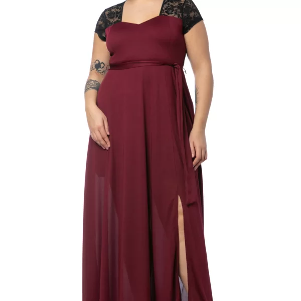 Maxi φόρεμα με δαντέλα σε μπορντώ χρώμα