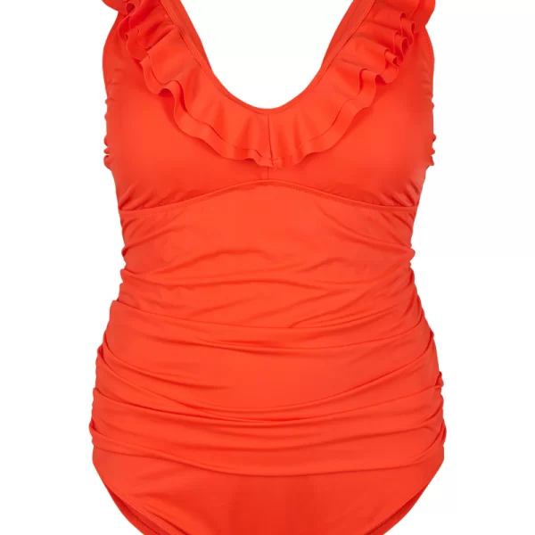 Ολόσωμο μαγιό με βολάν σε πορτοκαλί χρώμα