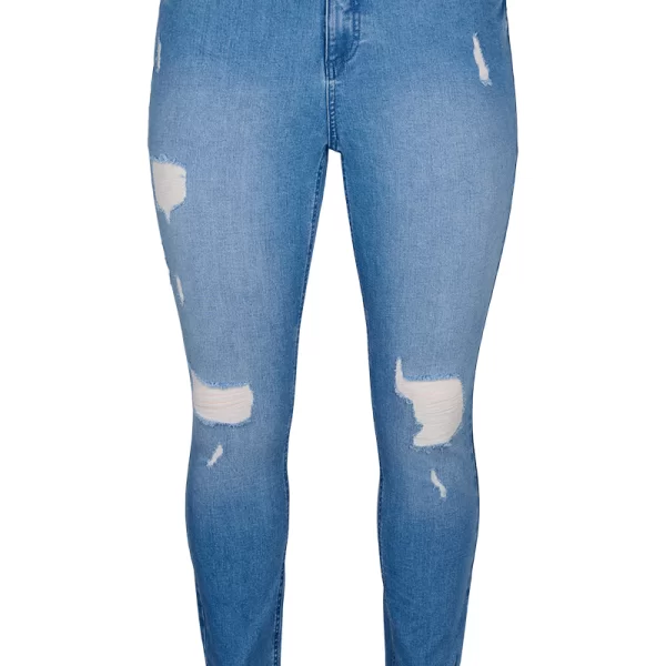 Slim jean με φθορές σε denim blue χρώμα