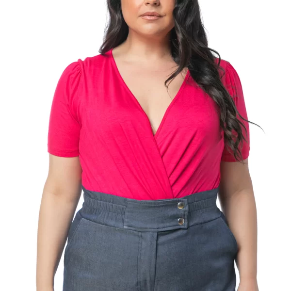 Κρουαζέ κοντομάνικο κορμάκι σε ροδί χρώμα