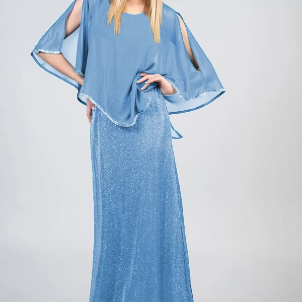 Maxi φόρεμα με glitter σε ίντιγκο χρώμα