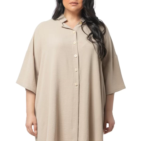 Πουκαμίσα με μάο γιακά σε μπεζ χρώμα